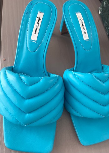 Stradivarius Mavi Pliseli Stiletto Terlik - Görsel 8