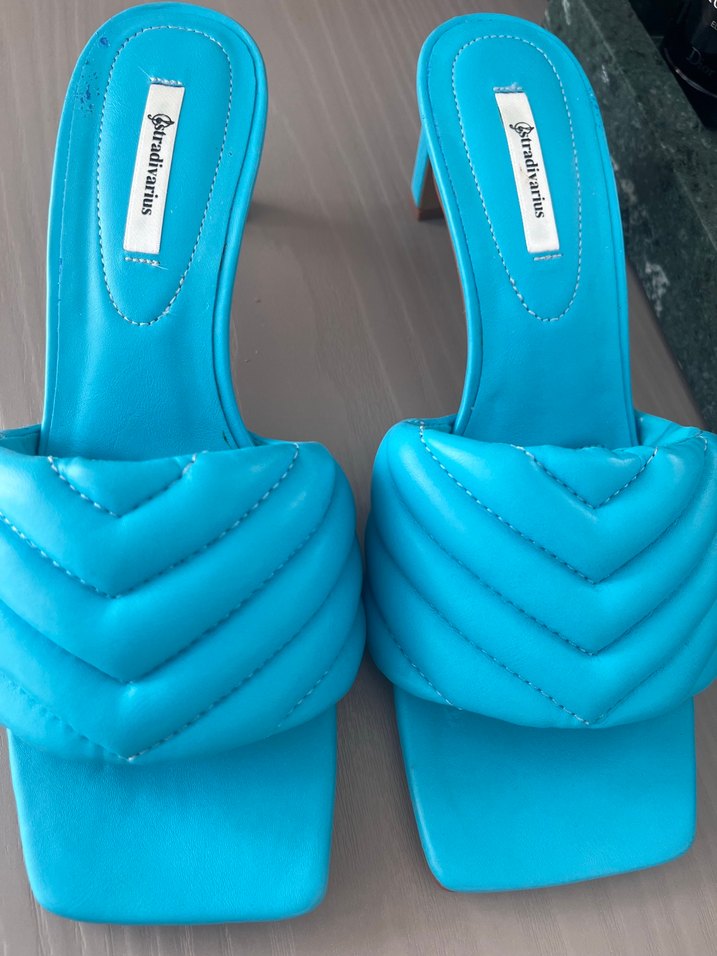 Stradivarius Mavi Pliseli Stiletto Terlik - Görsel 4