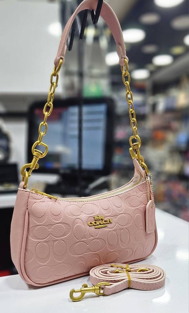 Coach Zincir Detaylı Pembe Deri Kadın Çanta - Görsel 3