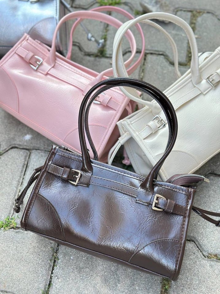 Pembe Tokalı Deri Kadın El Çantası - Görsel 3