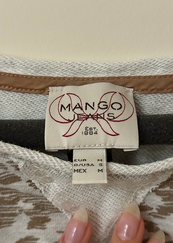 m Beden Bej Desenli Kadın Mango Sweatshirt