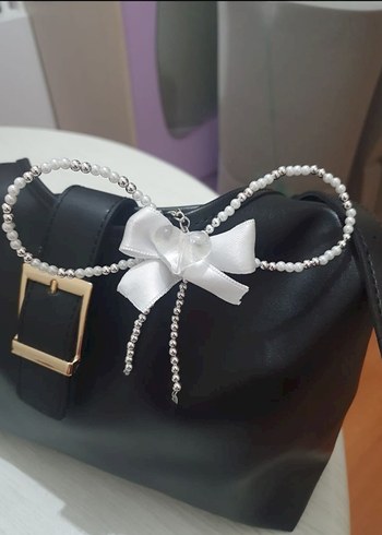 Metal İnci Fiyonk Charm Çanta Süsü Anahtarlık
