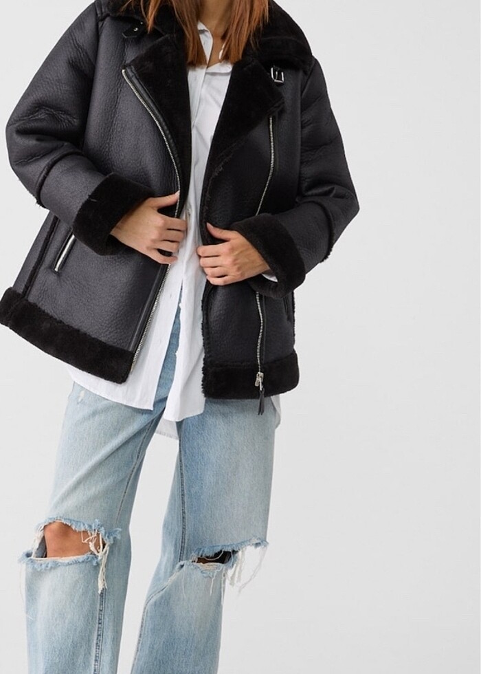 Kürklü çift yüzlü biker ceket - Görsel 3