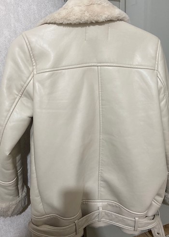 Kürklü Bej Deri Kadın Ceket - Görsel 4