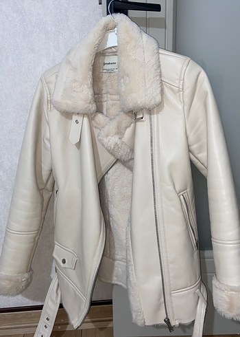 Kürklü Bej Deri Kadın Ceket - Görsel 2