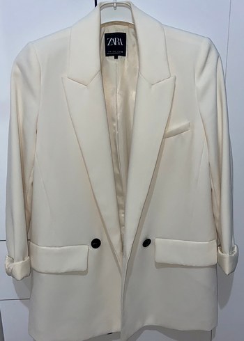 Beyaz Kadın Düğmeli Blazer Ceket - Görsel 2