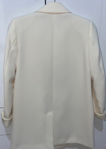 Beyaz Kadın Düğmeli Blazer Ceket - Görsel 4
