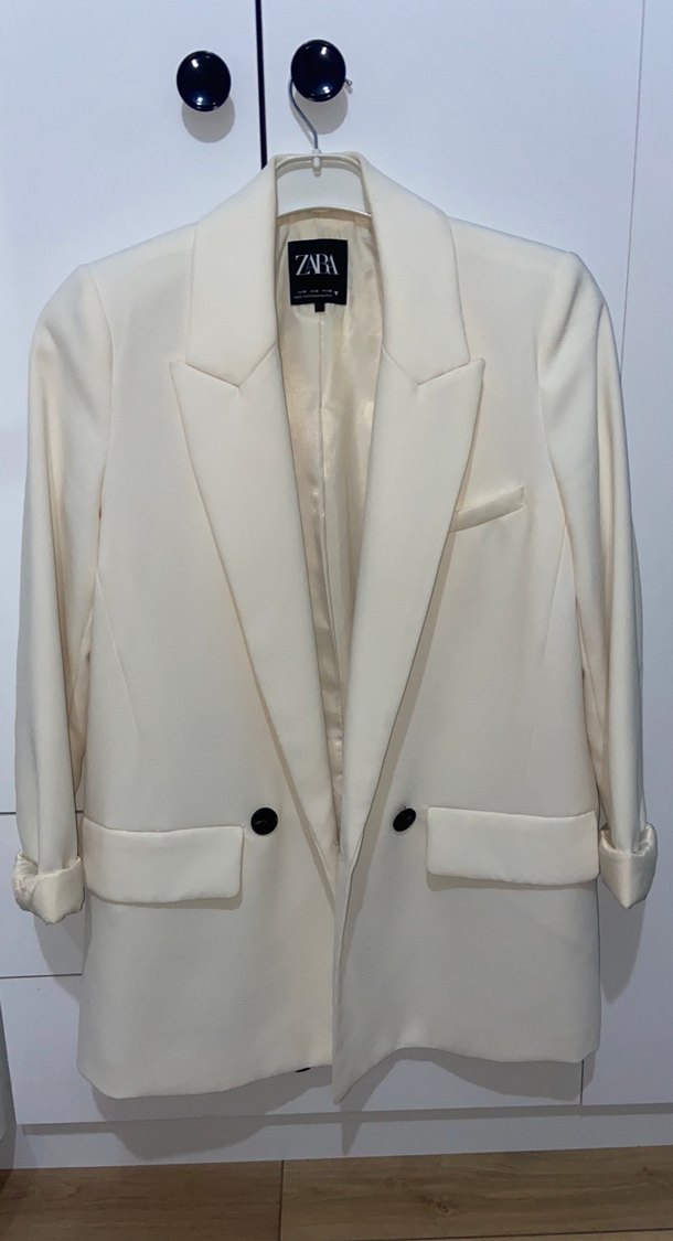 Beyaz Kadın Düğmeli Blazer Ceket - Görsel 2