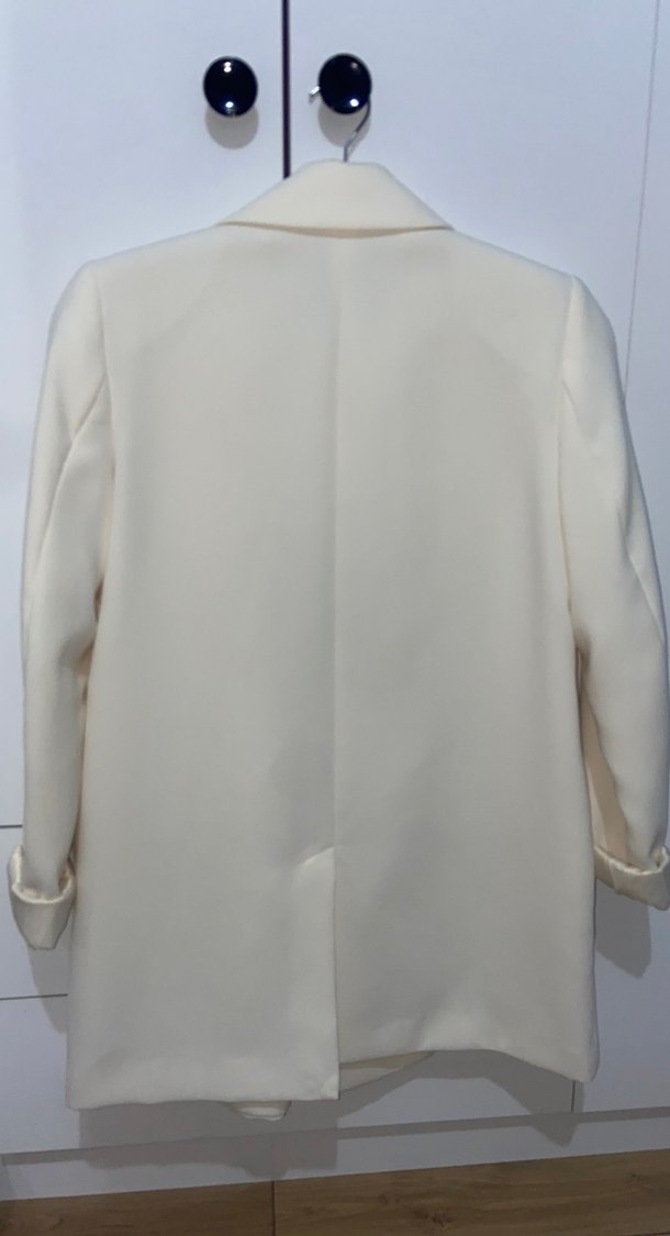 Beyaz Kadın Düğmeli Blazer Ceket - Görsel 4