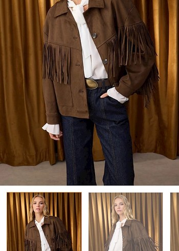 Düğmeli Kahverengi Süet Kadın Ceket - Görsel 4