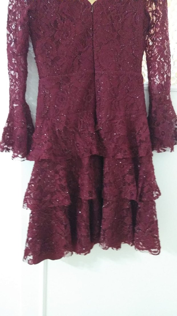 Bordo İşlemeli Mini Abiye Elbise - Görsel 2