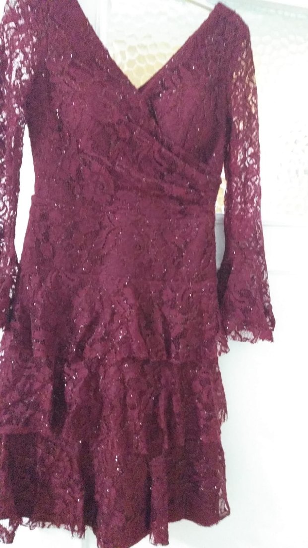 Bordo İşlemeli Mini Abiye Elbise - Görsel 3