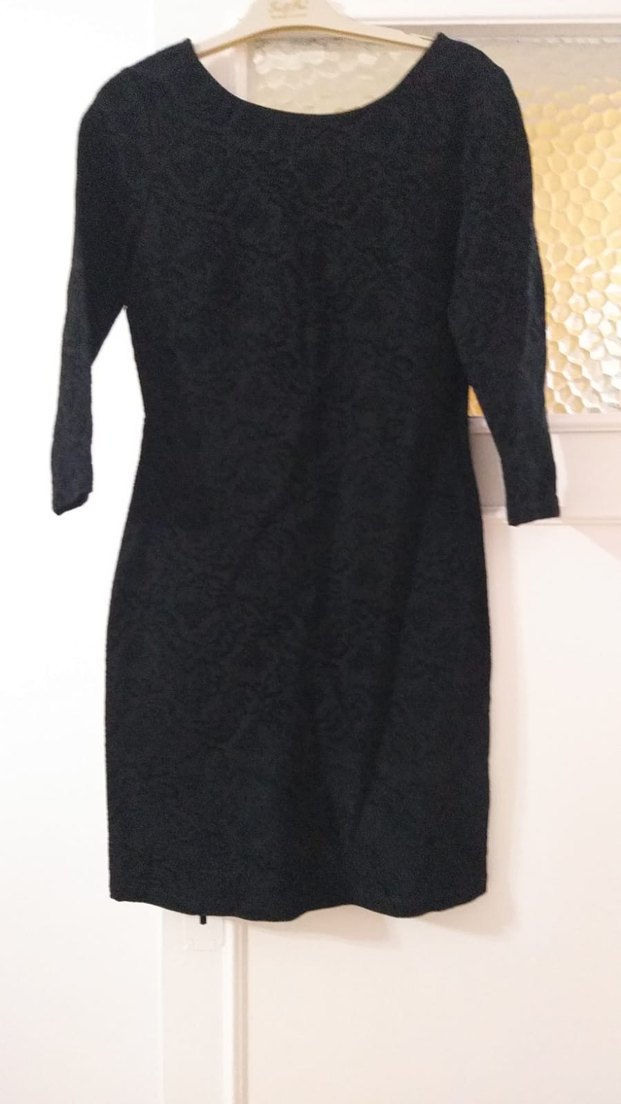 Kadife arka V Yakalı Siyah Midi Elbise - Görsel 2