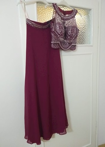 Nakışlı Bohem Uzun Abiye Elbise eteği şifon üstü taş işlemeli - Görsel 4