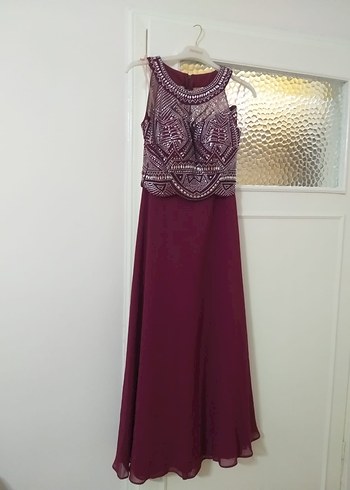 Nakışlı Bohem Uzun Abiye Elbise eteği şifon üstü taş işlemeli - Görsel 6