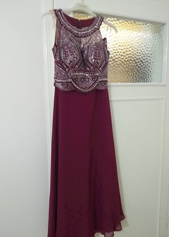 Nakışlı Bohem Uzun Abiye Elbise eteği şifon üstü taş işlemeli - Görsel 5