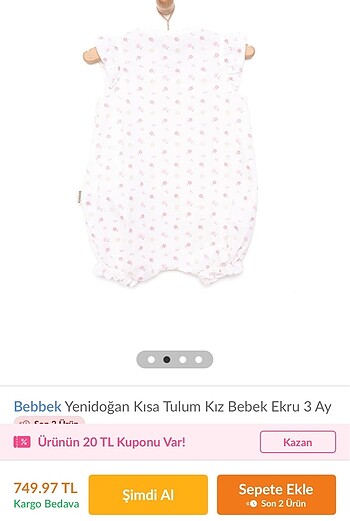 Hellobaby Yazlık çiçekli kız bebek tulum 6 aylık