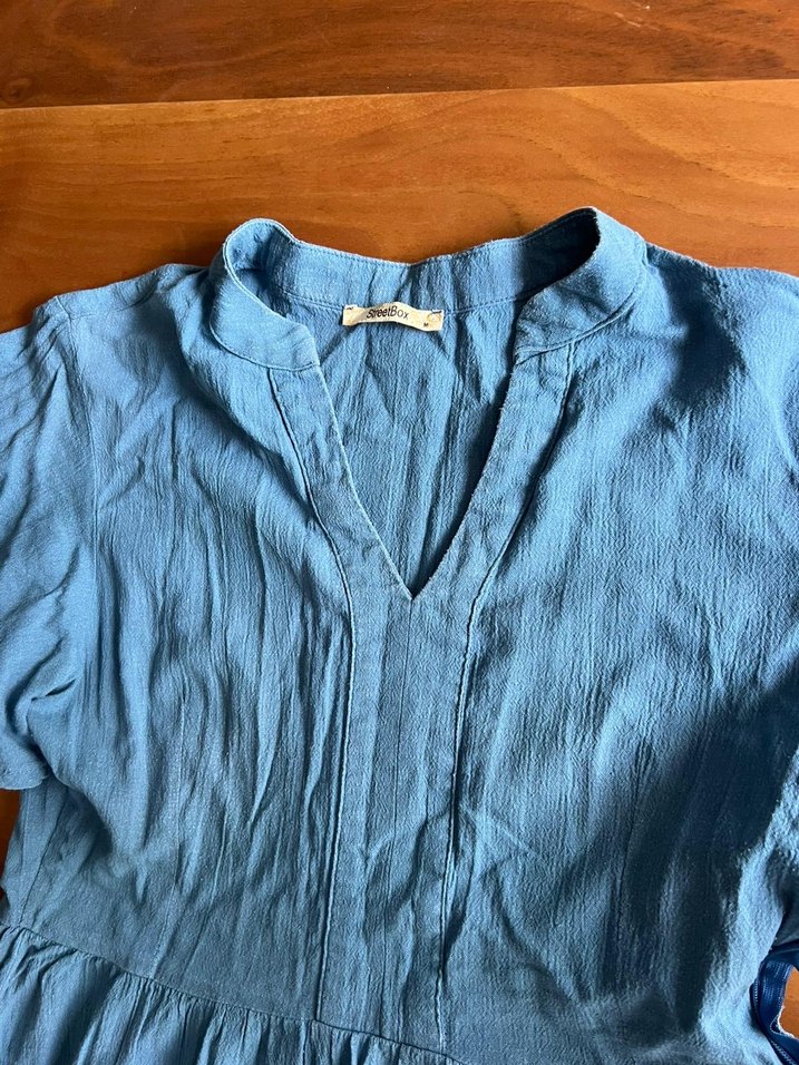 Mavi Keten Kadın Elbise - Görsel 2