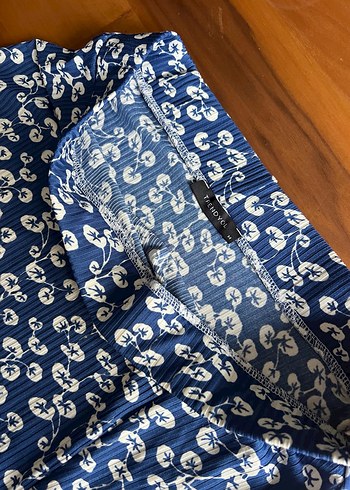 Mavi Baskılı Piliseli Midi Etek - Görsel 2