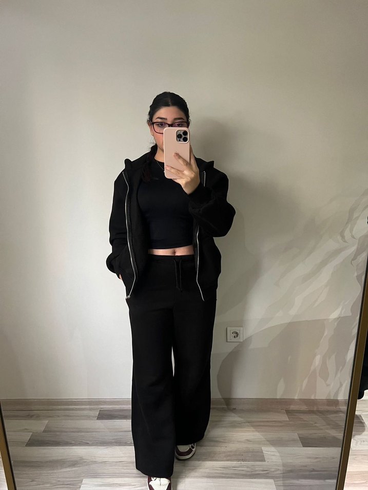 Siyah Kadın Rahat Kesim Eşofman Takımı - Görsel 3