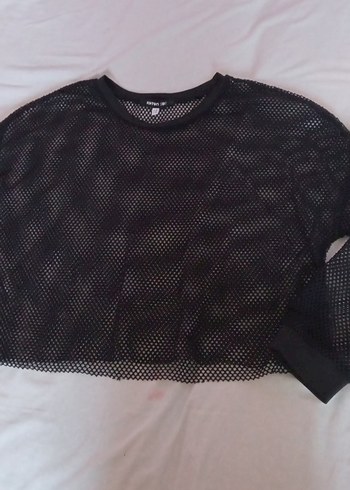 Kadın Siyah Dantel Detaylı Uzun Kollu Crop Top