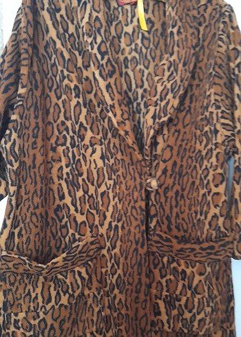 Leopar Desenli polar Uzun Kadın Sabahlık - Görsel 2