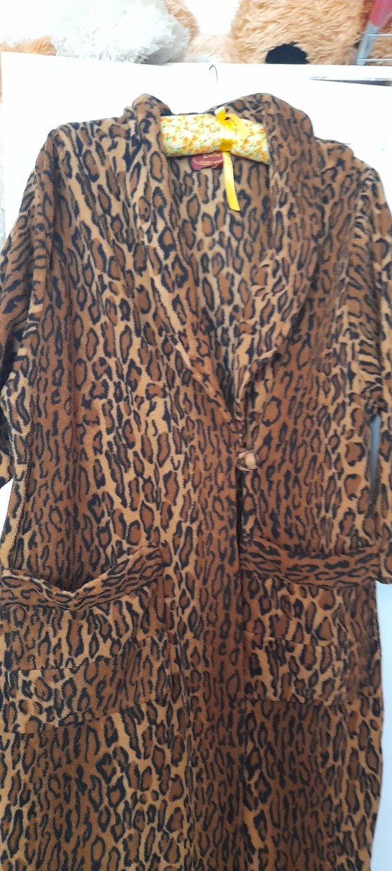 Leopar Desenli polar Uzun Kadın Sabahlık - Görsel 2