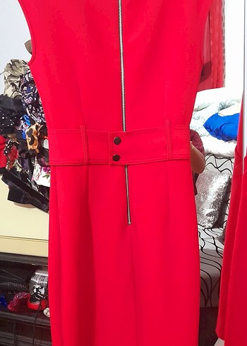 Kırmızı Kemerli Uzun Abiye Elbise - Görsel 5