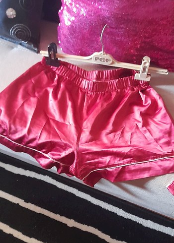 s Beden Bordo Kadın Mini Saten Pijama Takımı