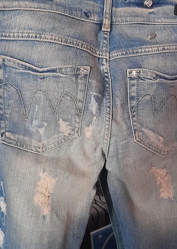 m Beden mavi Renk Kadın Mavi Batik Desenli Salaş Denim Pantolon
