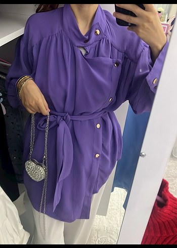 Zara Mor Düğmeli Saten Kadın Bluz
