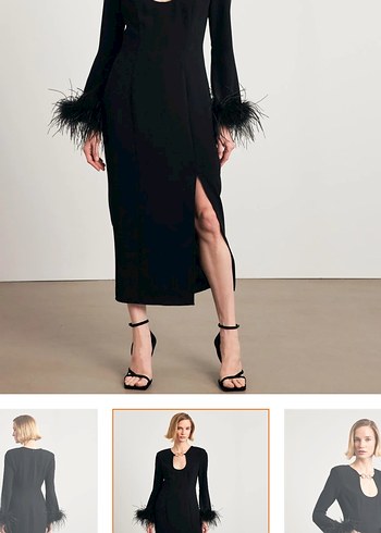 Zara Siyah V Yaka Uzun Kollu Kürk Detaylı Elbise