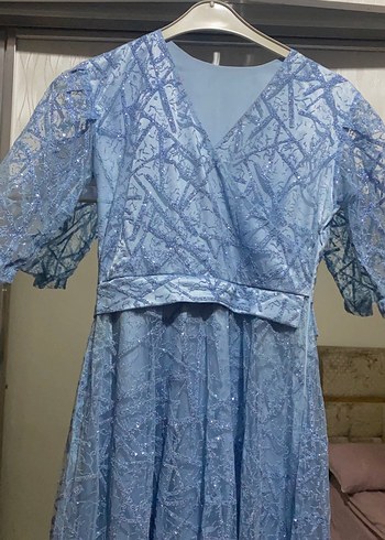 Mavi Bohem V Yaka Uzun Abiye Elbise - Görsel 2