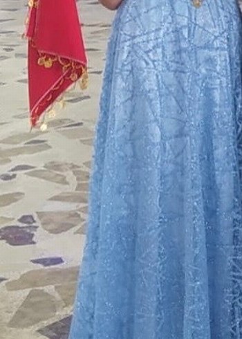 Mavi Bohem V Yaka Uzun Abiye Elbise - Görsel 3