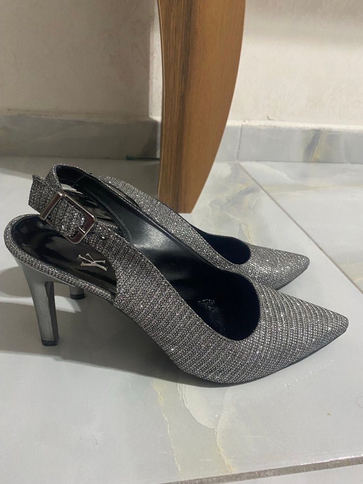 Gri Yılan Desenli Piliseli Stiletto - Görsel 4