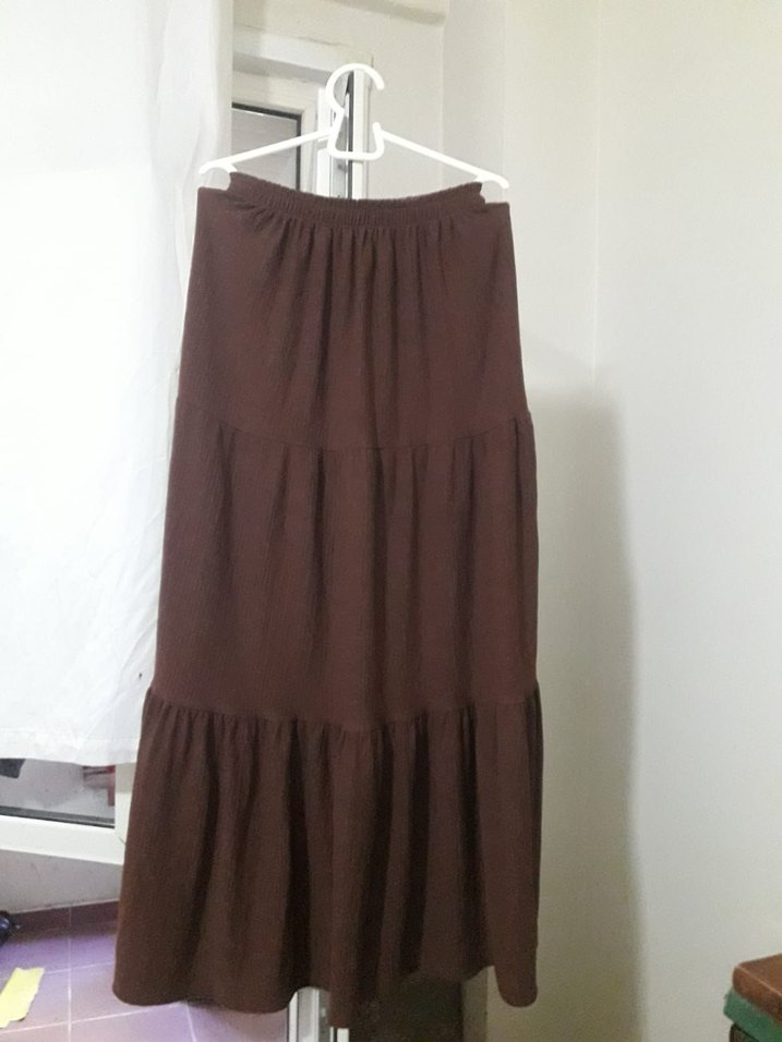 Bohem Tarzda Kahverengi Uzun Etek - Görsel 3