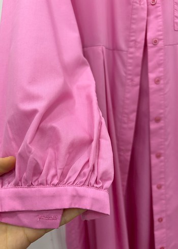 Düğmeli Pembe Uzun Kadın Elbise - Görsel 2