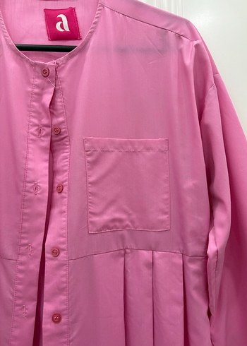 Düğmeli Pembe Uzun Kadın Elbise - Görsel 3