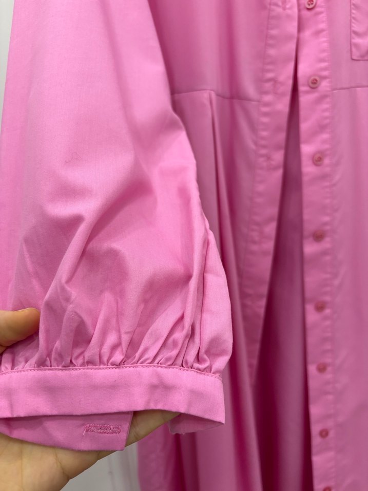 Düğmeli Pembe Uzun Kadın Elbise - Görsel 2