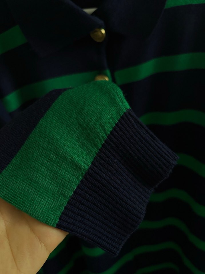 Düğmeli Yeşil Çizgili Kadın Triko - Görsel 3