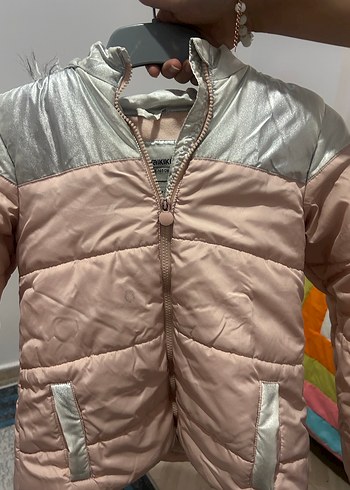 Kız Çocuk Gri-Pembe Fermuarlı Mont