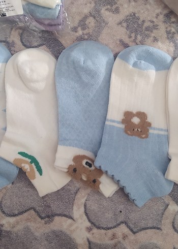 Kız Çocuk Pastel Mavi Nakışlı Pamuk Çorap