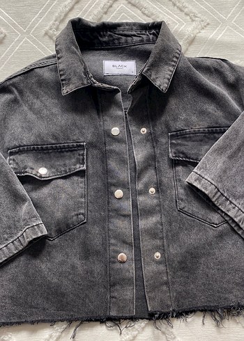 Diğer Gri Kısa Kollu Mini Denim Ceket