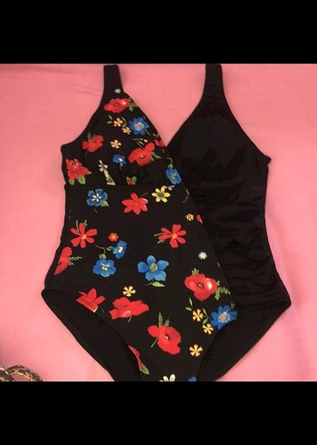 Çiçek Desenli ve Siyah Strappy Kadın Mayo - Görsel 2