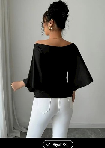 xl Beden Siyah Drapeli Bluz Geniş Yaka
