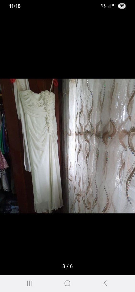 Beyaz Drapeli Straplez Uzun Abiye - Görsel 4