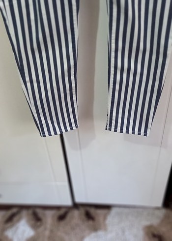 44 Beden Kadın Lacivert Çizgili Denim Pantolon