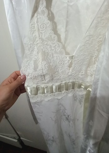 Uzun Beyaz Bohem Kadın Sabahlık - Görsel 2