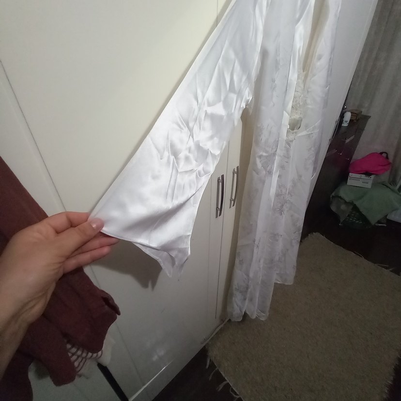 Uzun Beyaz Bohem Kadın Sabahlık - Görsel 3