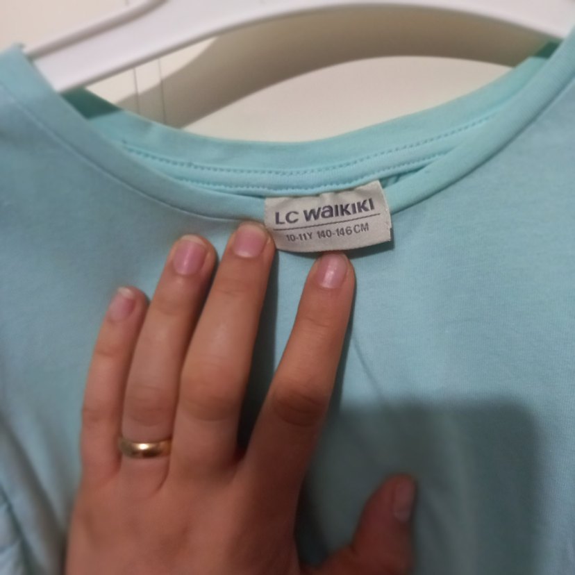 Mavi Kız Çocuk Fırfırlı Kısa Kollu Tişört - Görsel 4